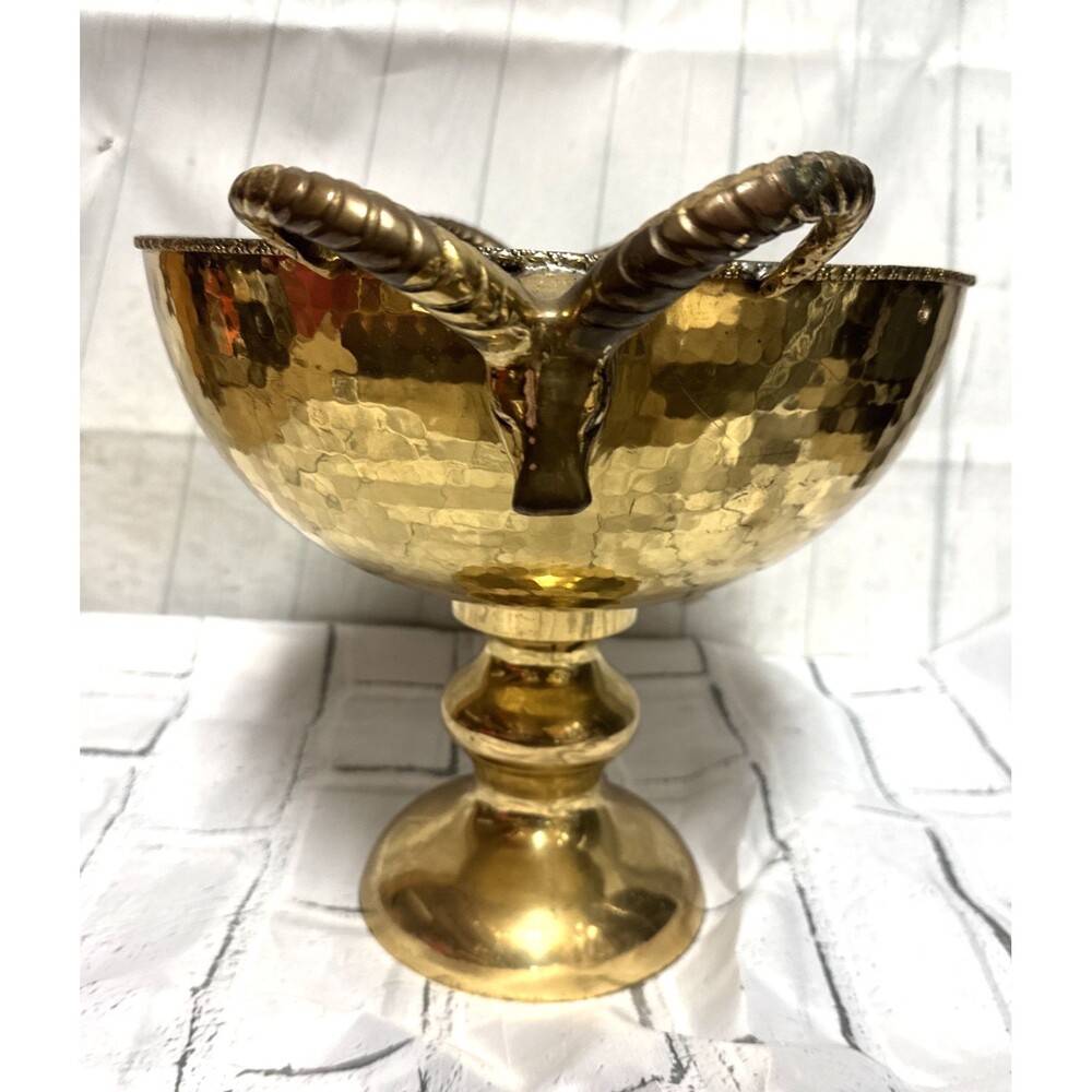 Vtg Hollywood Regency MCM Large Chalice Pedestal Bowl Rams Horns